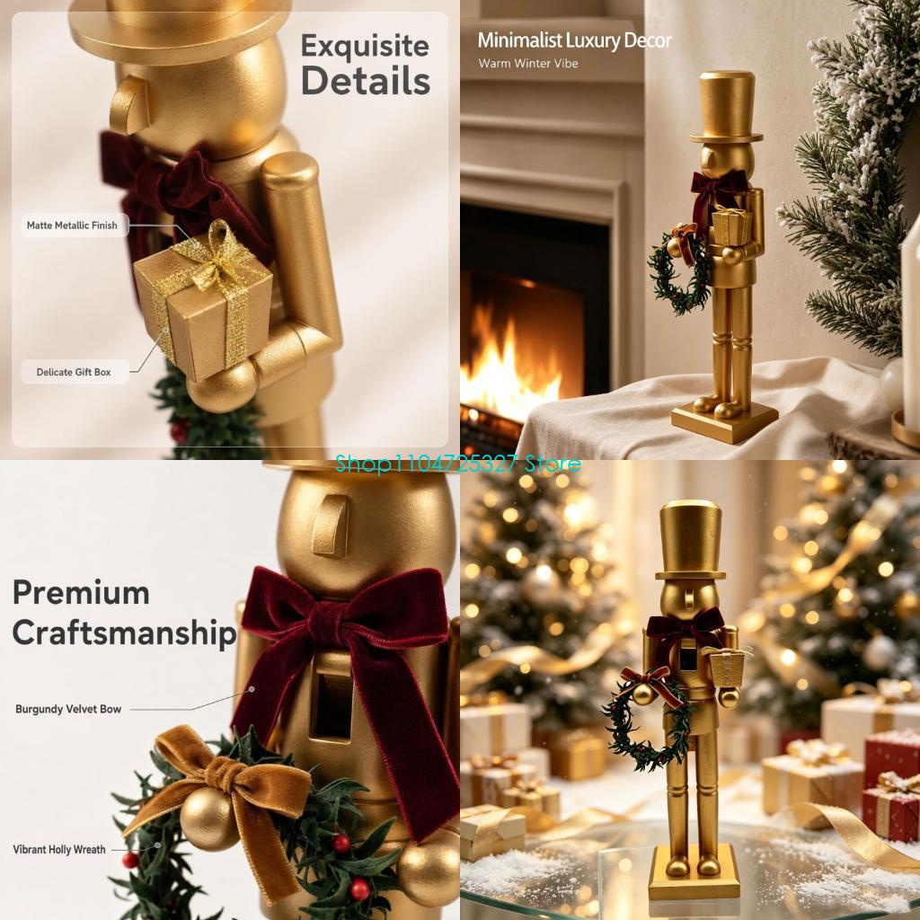 Nutcracker Figurine - Estatueta quebra-nozes férias D8KF ouro fosco,