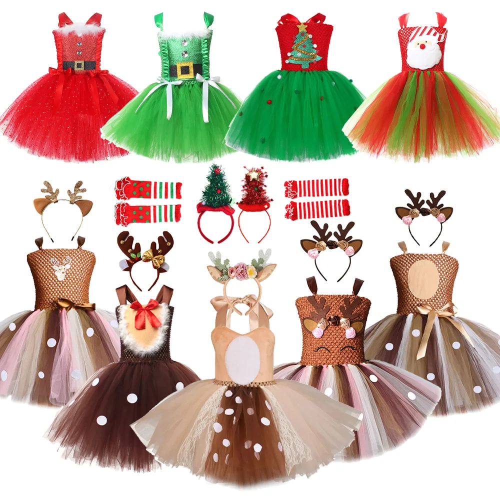 Elf Costume Christmas - Natal crianças tutu vestido rena santa